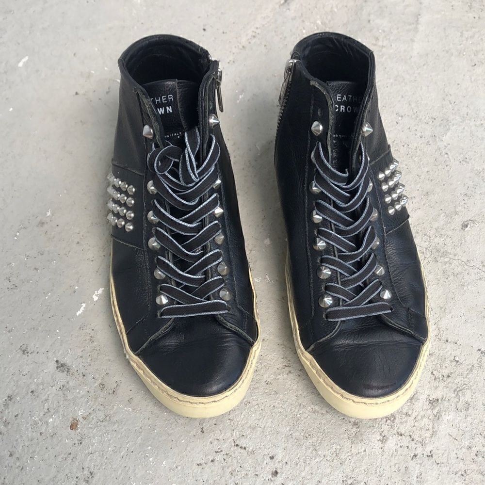 Leather Crown Studded Sneakers